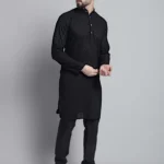 Black embroidered pure cotton kurta.