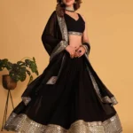 Black-gold toned embroidered lehenga