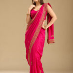 Rani Pink Kashmiri Soft Raw Silk Saree