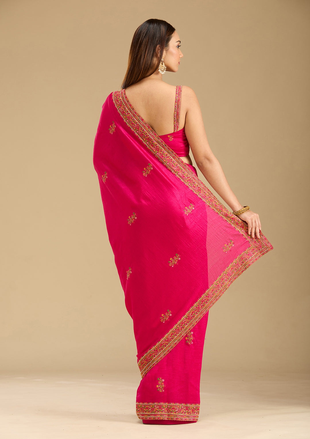 Rani Pink Kashmiri Soft Raw Silk Saree - Image 6