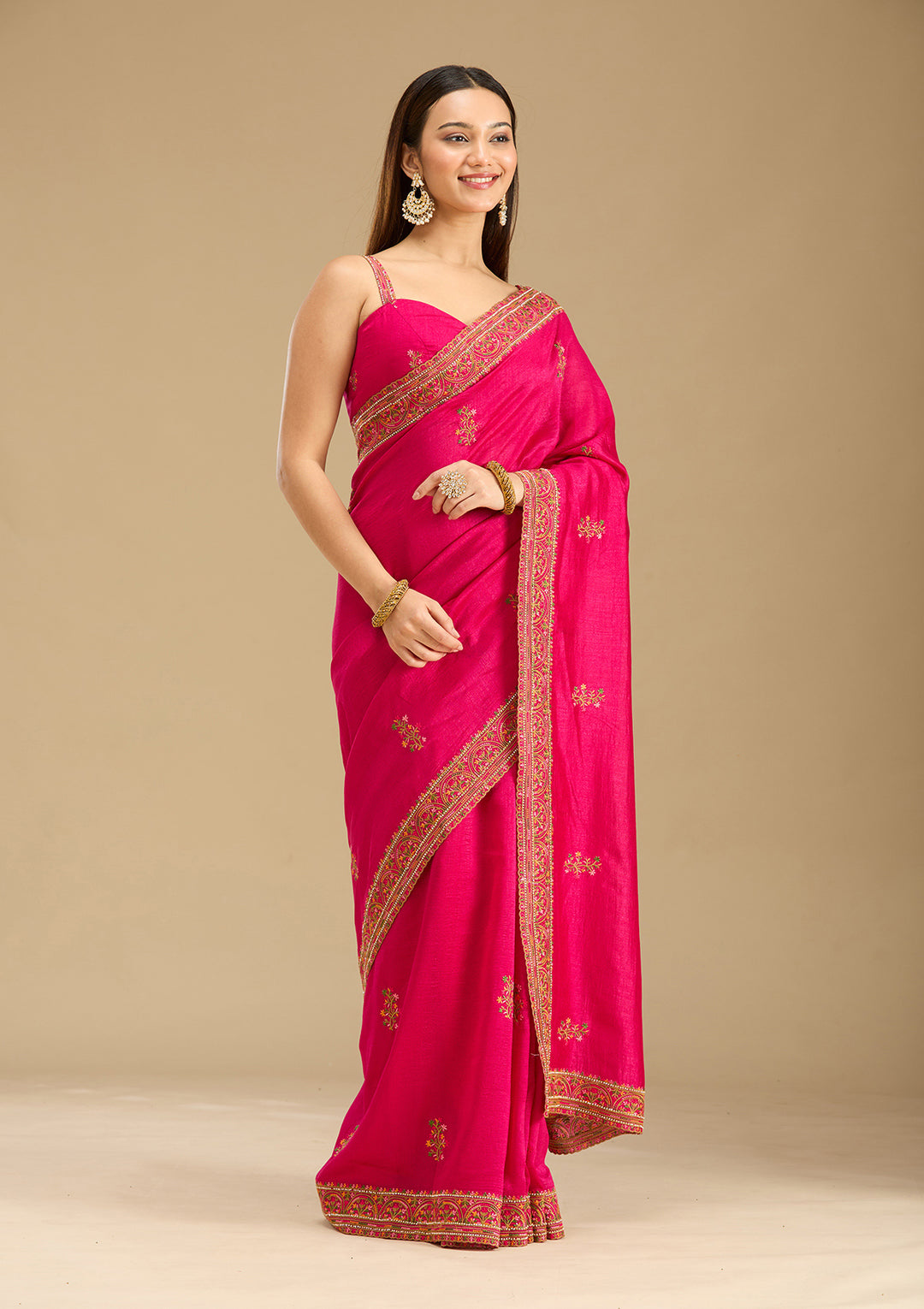 Rani Pink Kashmiri Soft Raw Silk Saree - Image 8
