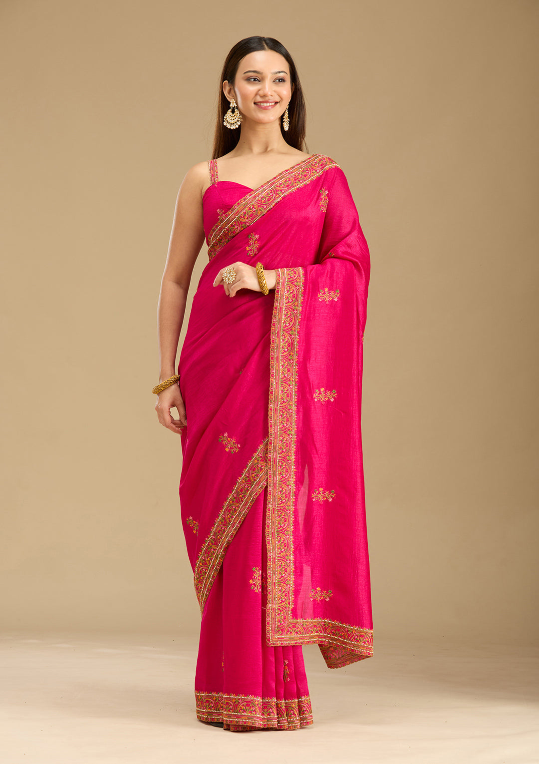 Rani Pink Kashmiri Soft Raw Silk Saree - Image 9