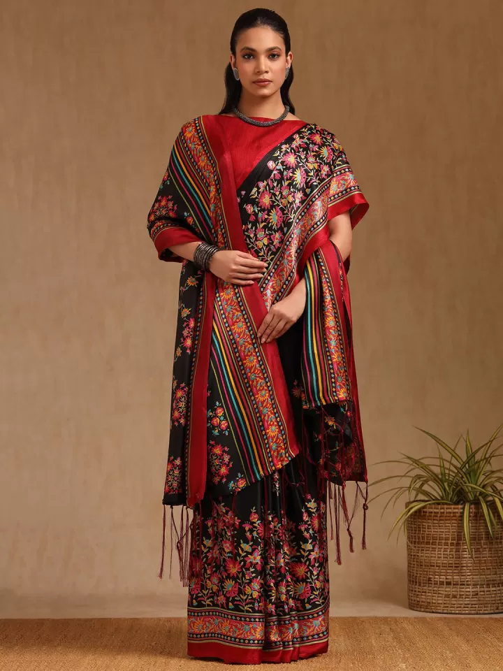 Floral Printed Pashmina Saree - Image 2