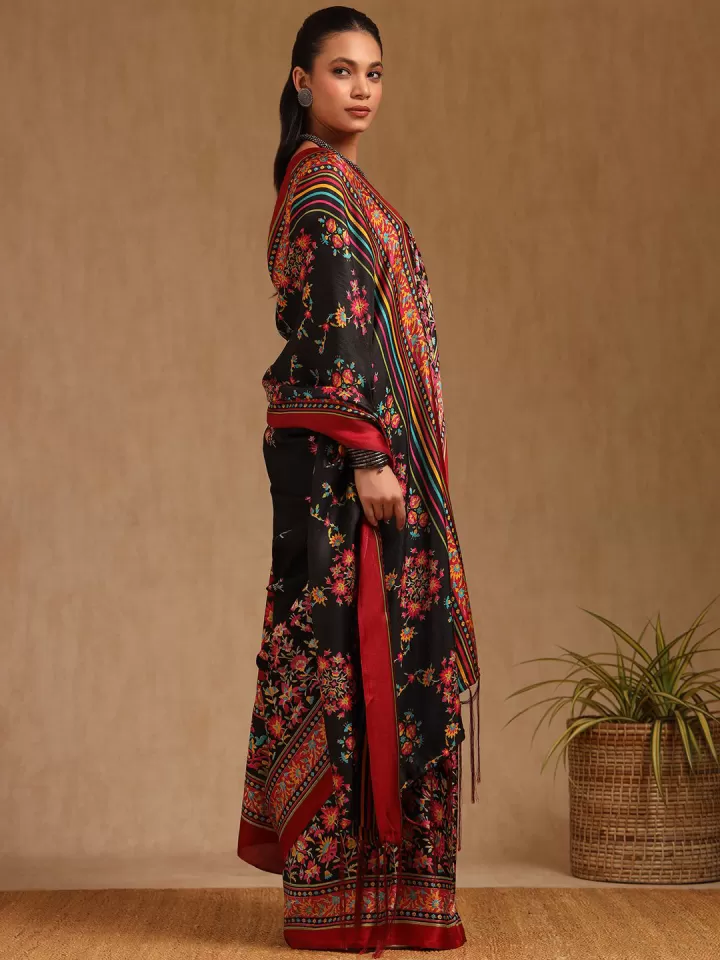 Floral Printed Pashmina Saree - Image 3