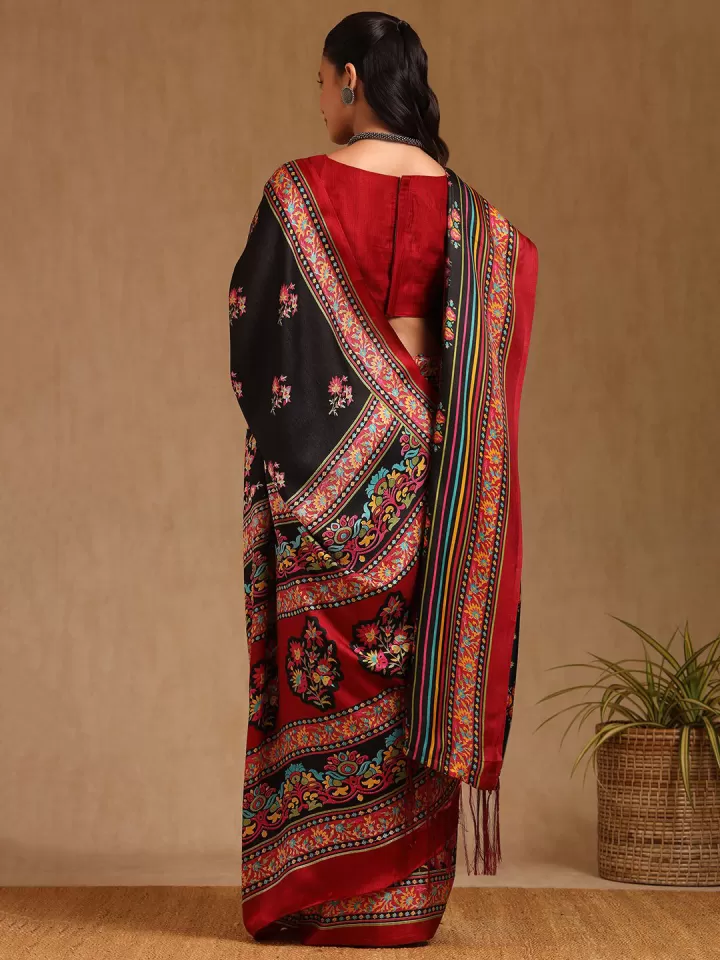 Floral Printed Pashmina Saree - Image 4