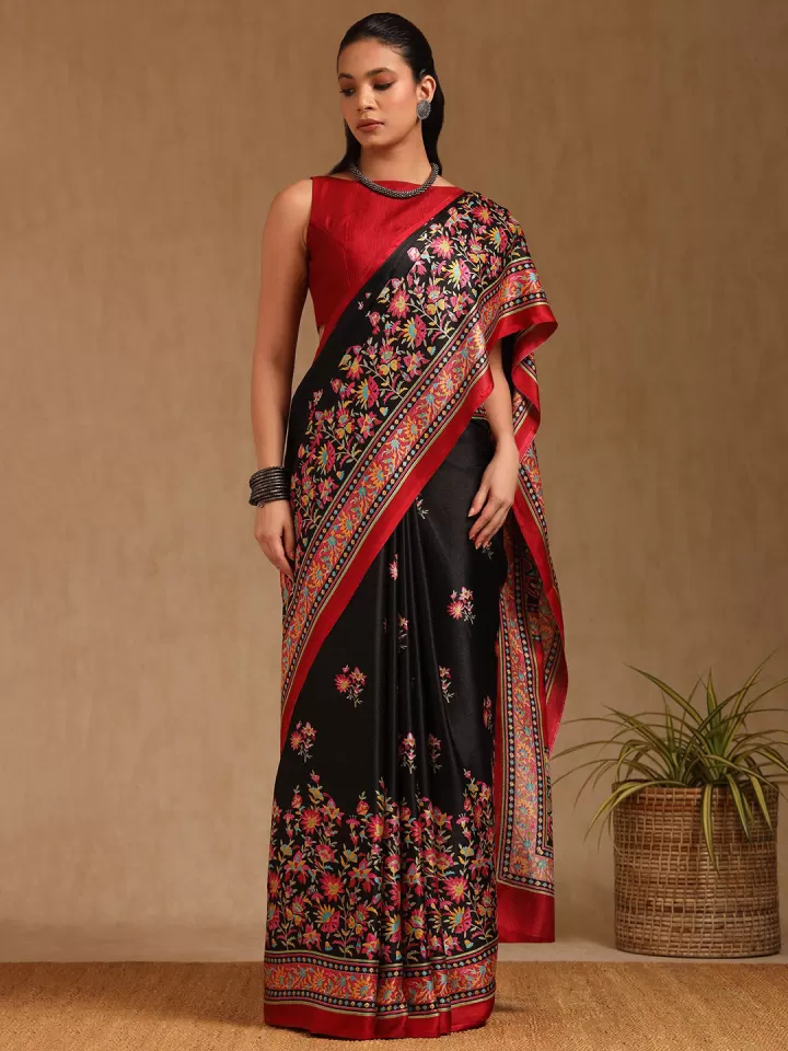 Floral Printed Pashmina Saree - Image 5