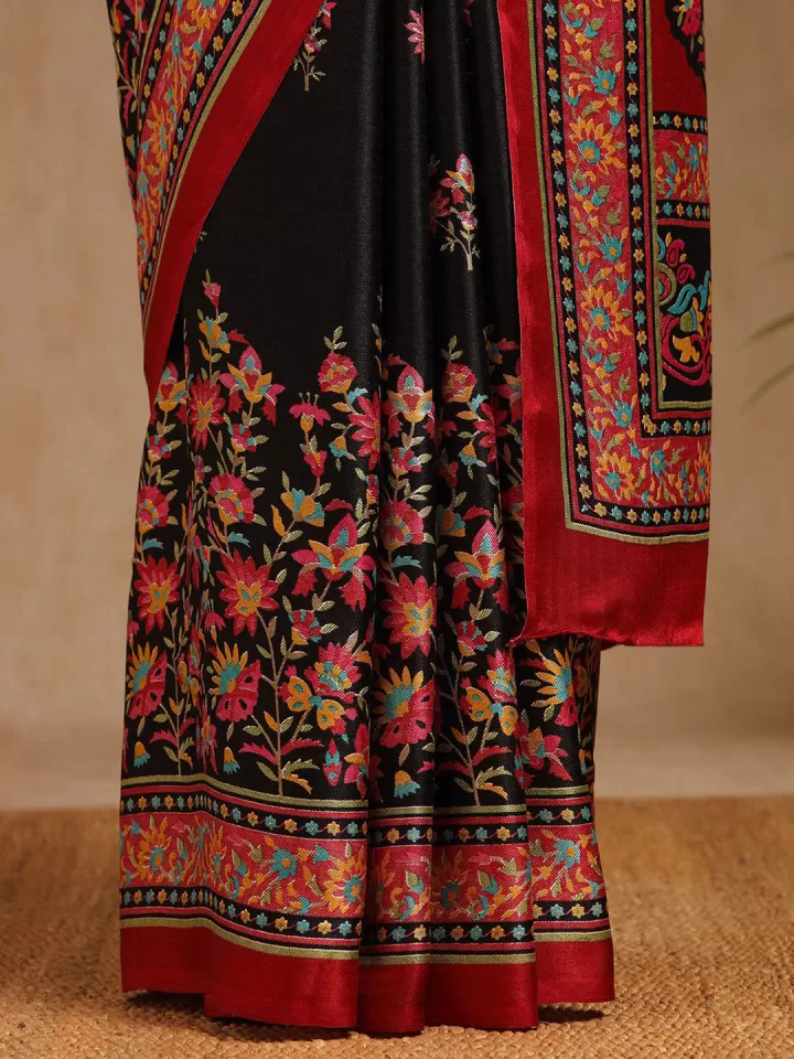 Floral Printed Pashmina Saree - Image 6