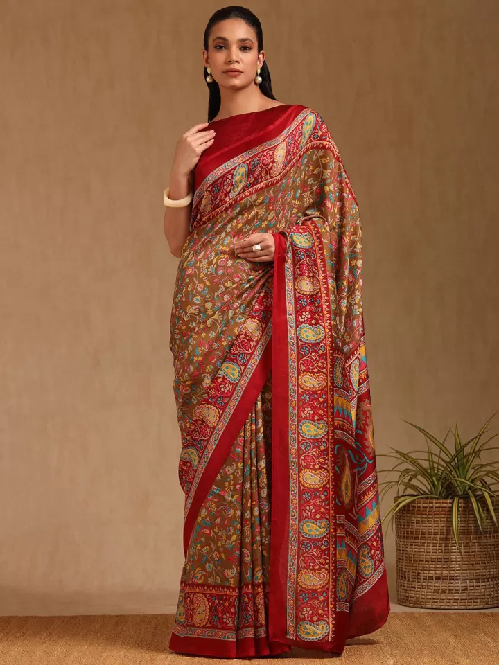 Paisley Printed Pashmina Saree - Image 2