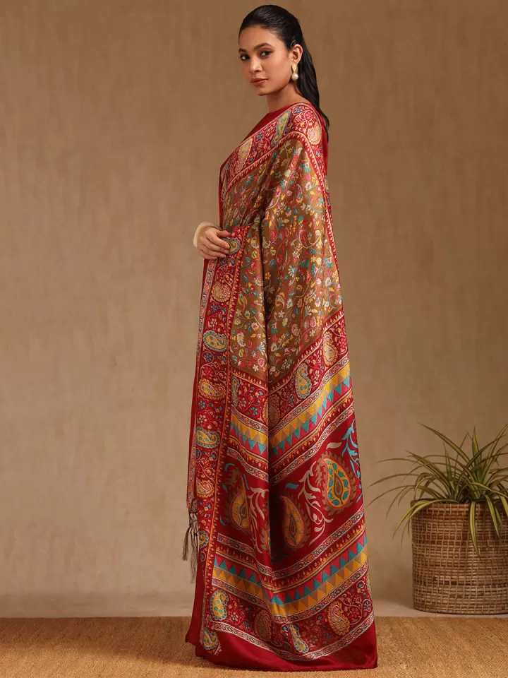 Paisley Printed Pashmina Saree - Image 3