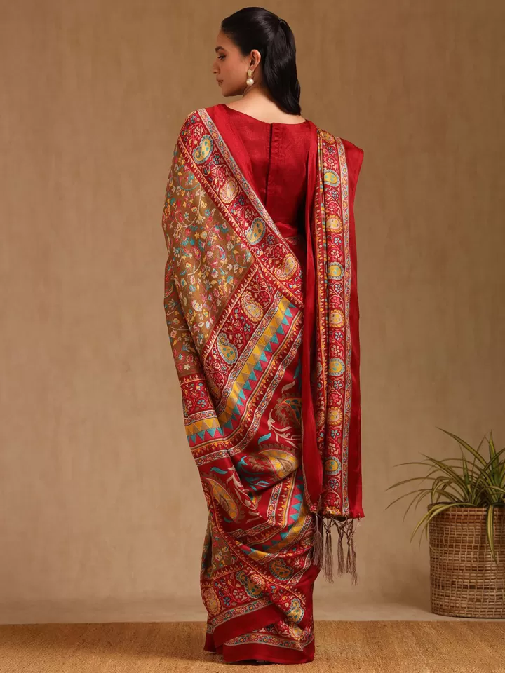 Paisley Printed Pashmina Saree - Image 4