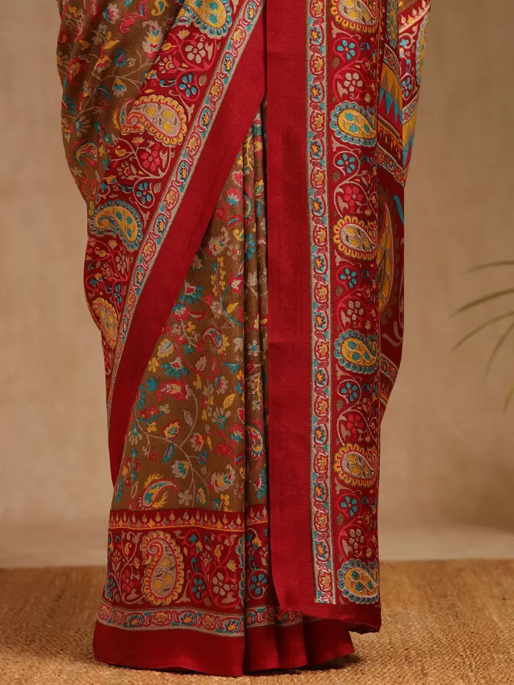 Paisley Printed Pashmina Saree - Image 7