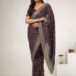 Floral Embroidered Beads & Stones Tussar Saree