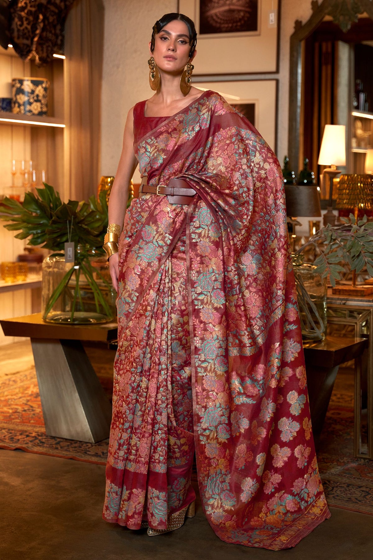 Handloom Woven Modal Silk Saree with Floral Motifs - Image 6