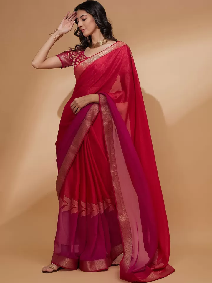 Floral Woven Design Saree in Breathable Pure Chiffon