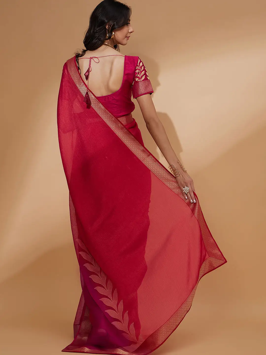 Floral Woven Design Saree in Breathable Pure Chiffon - Image 3
