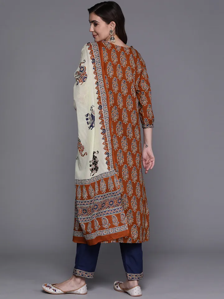 Ethnic Motifs Printed Pure Cotton Kurta with Trousers & Dupatta - Image 6
