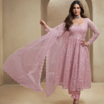 Floral Embroidered Thread Work Kurta Set with Trousers & Dupatta