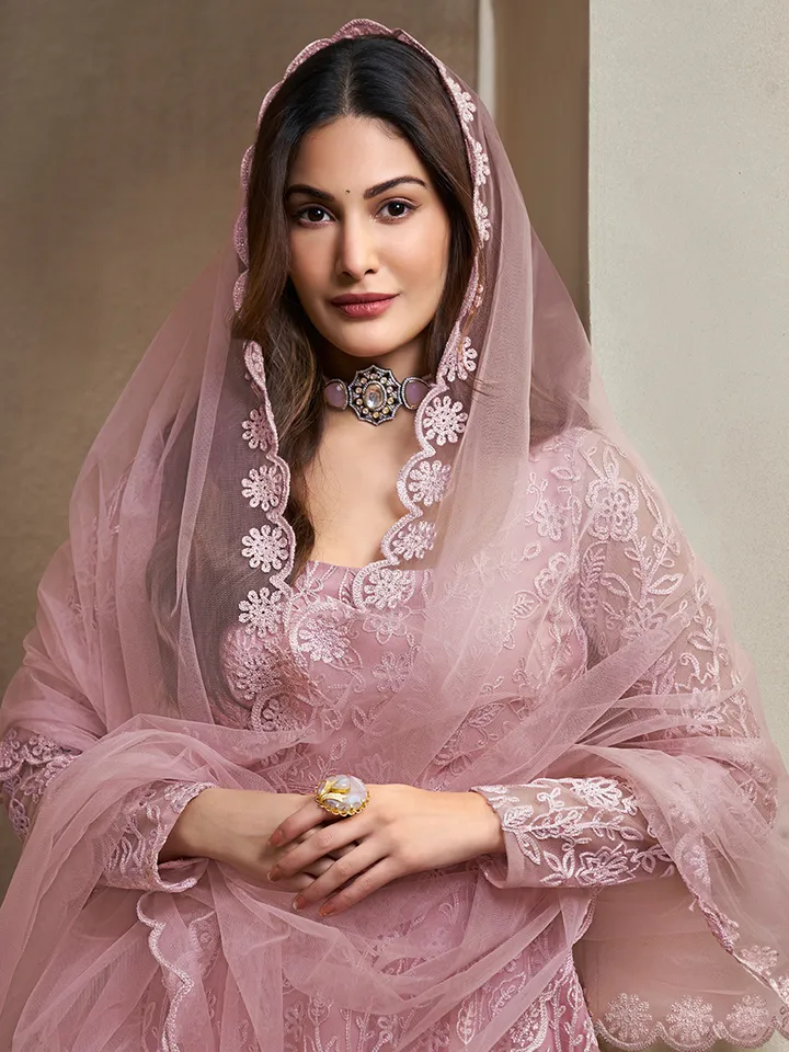 Floral Embroidered Thread Work Kurta Set with Trousers & Dupatta - Image 7