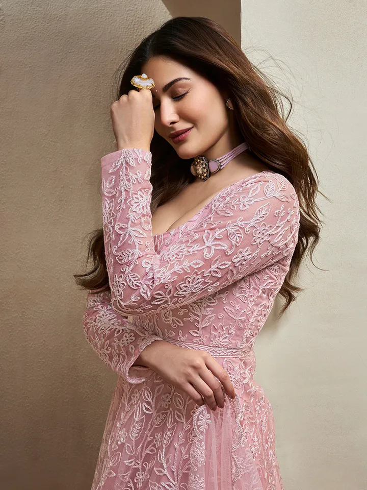 Floral Embroidered Thread Work Kurta Set with Trousers & Dupatta - Image 8