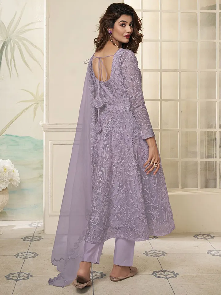 Floral Embroidered Thread Work Kurta Set with Trousers & Dupatta - Image 11