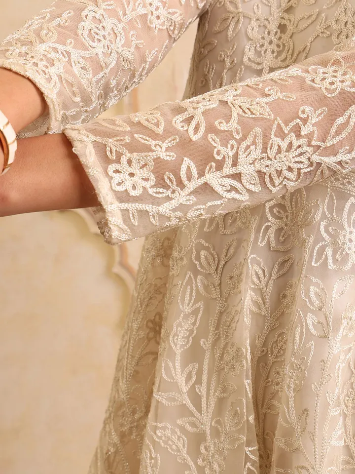 Floral Embroidered Thread Work Kurta Set with Trousers & Dupatta - Image 20