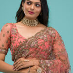 Peach Zariwork Net Saree