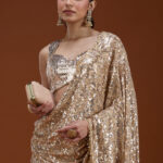 Beige Sequins Georgette Saree
