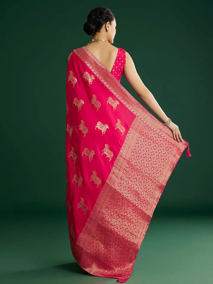 Ethnic Motifs Woven Design Saree With Blouse Piece - Image 4