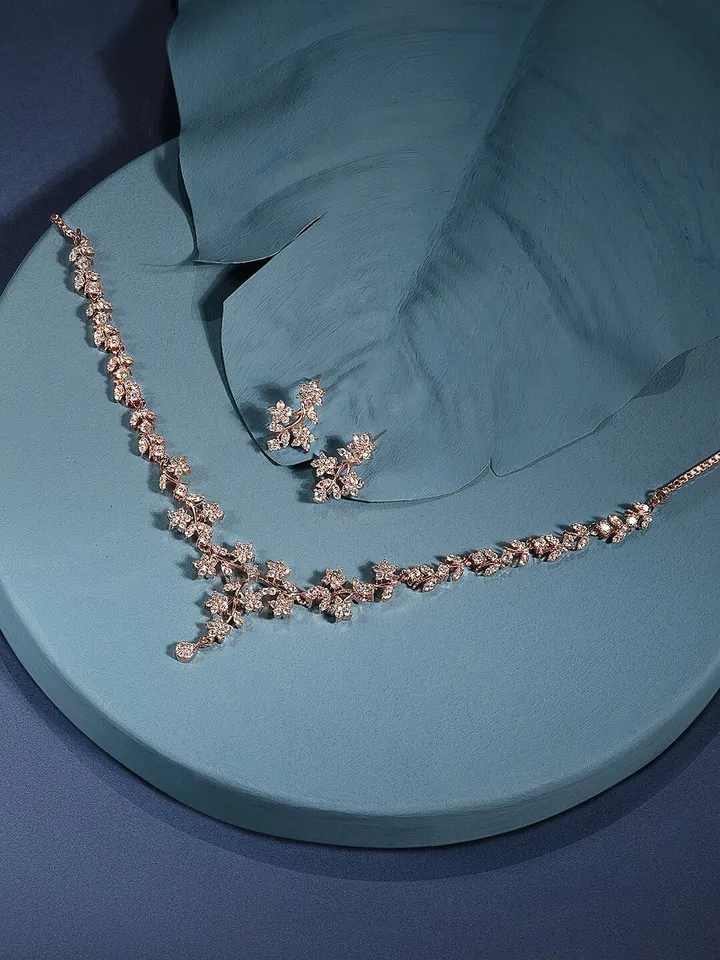 Rose Gold-Plated CZ-Studded Necklace & Earrings