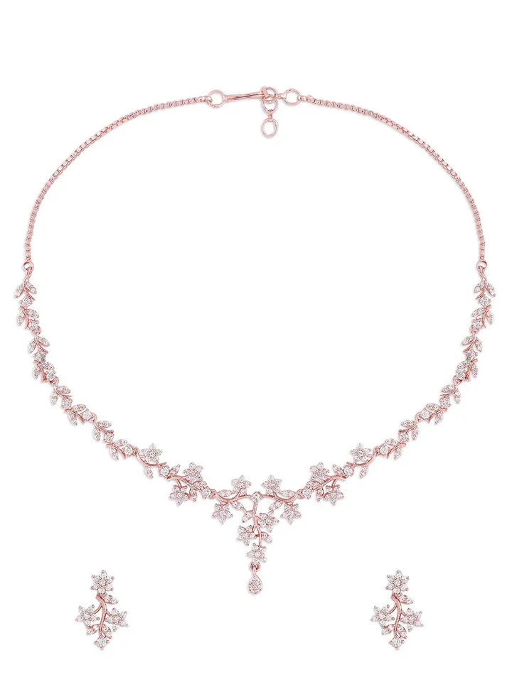 Rose Gold-Plated CZ-Studded Necklace & Earrings - Image 2
