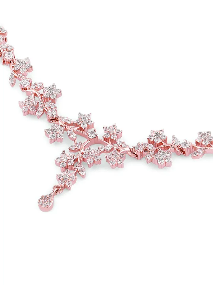 Rose Gold-Plated CZ-Studded Necklace & Earrings - Image 4