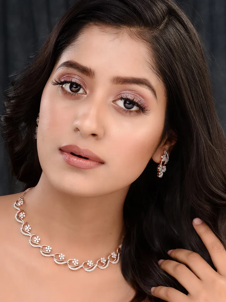 Rose Gold-Plated White AD-Studded Jewellery Set - Image 6