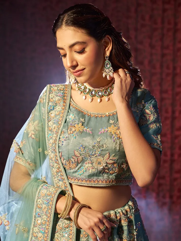 Embroidered Beads and Stones Organza Semi-Stitched Lehenga Choli - Image 2