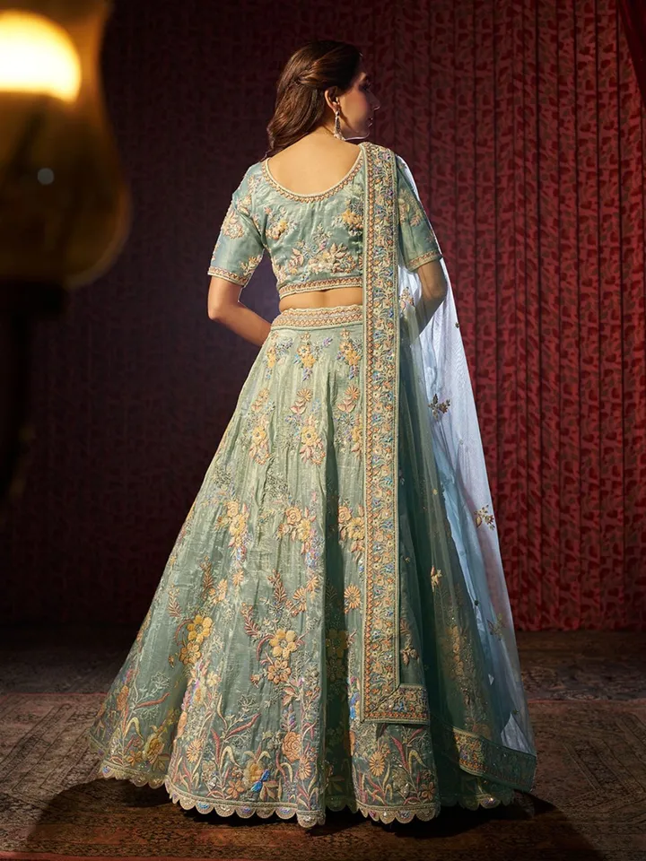 Embroidered Beads and Stones Organza Semi-Stitched Lehenga Choli - Image 4