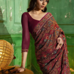 Floral Embroidered Beads and Stones Georgette Saree