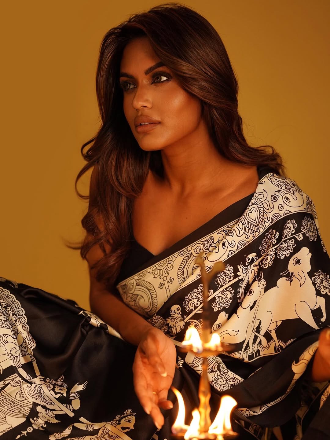 Celebrity Satin Saree with Ethnic Motifs