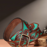 Green Woven Leather Belt with Tang Closure