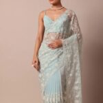 Sky Blue Organza Saree Elevated with Rich Chikankari Embroidery