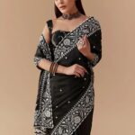 Black Cotton Saree Elevated with Ethnic Motifs Embroidery