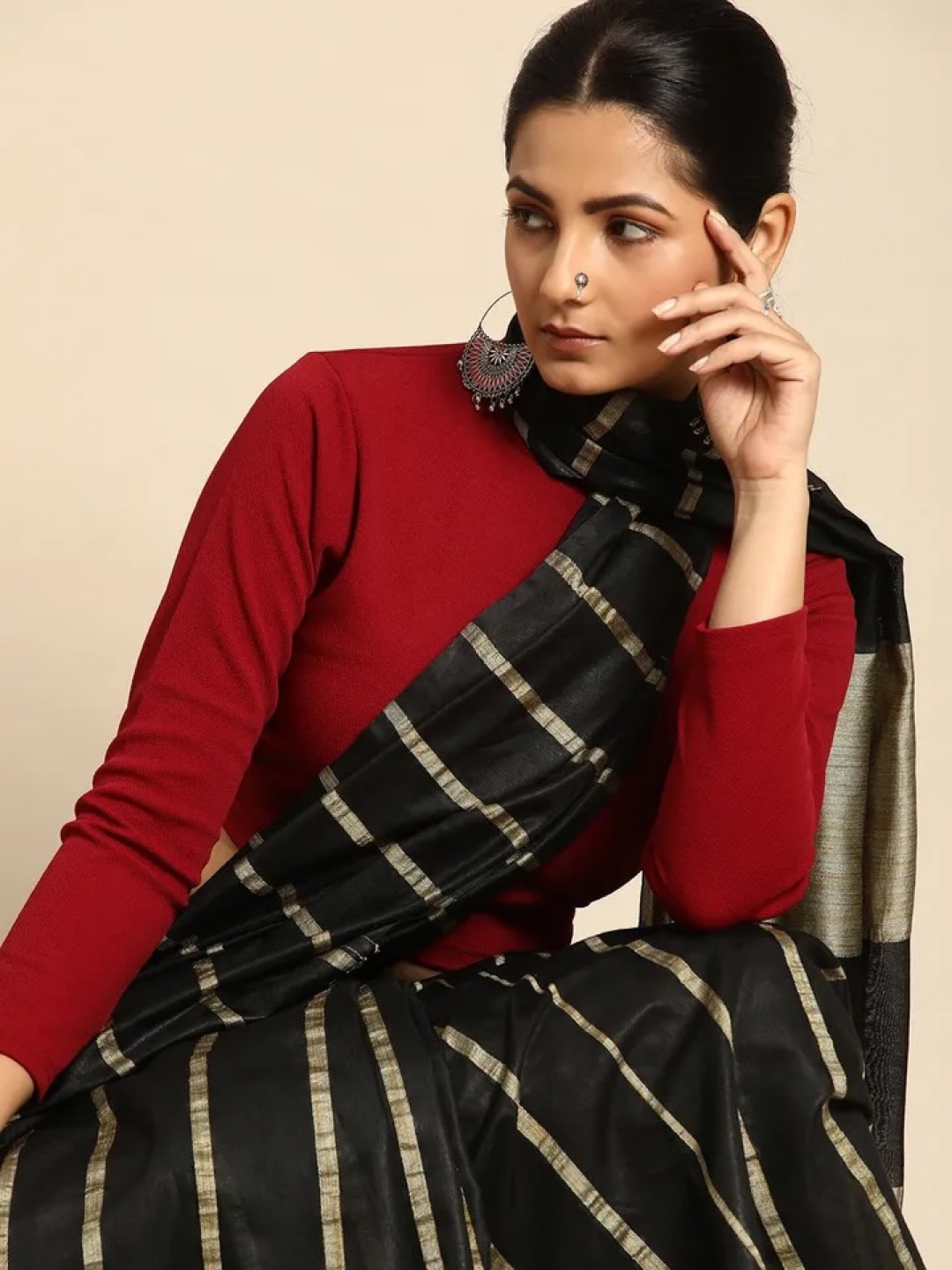 Black & Gold Striped Bhagalpuri Silk Saree