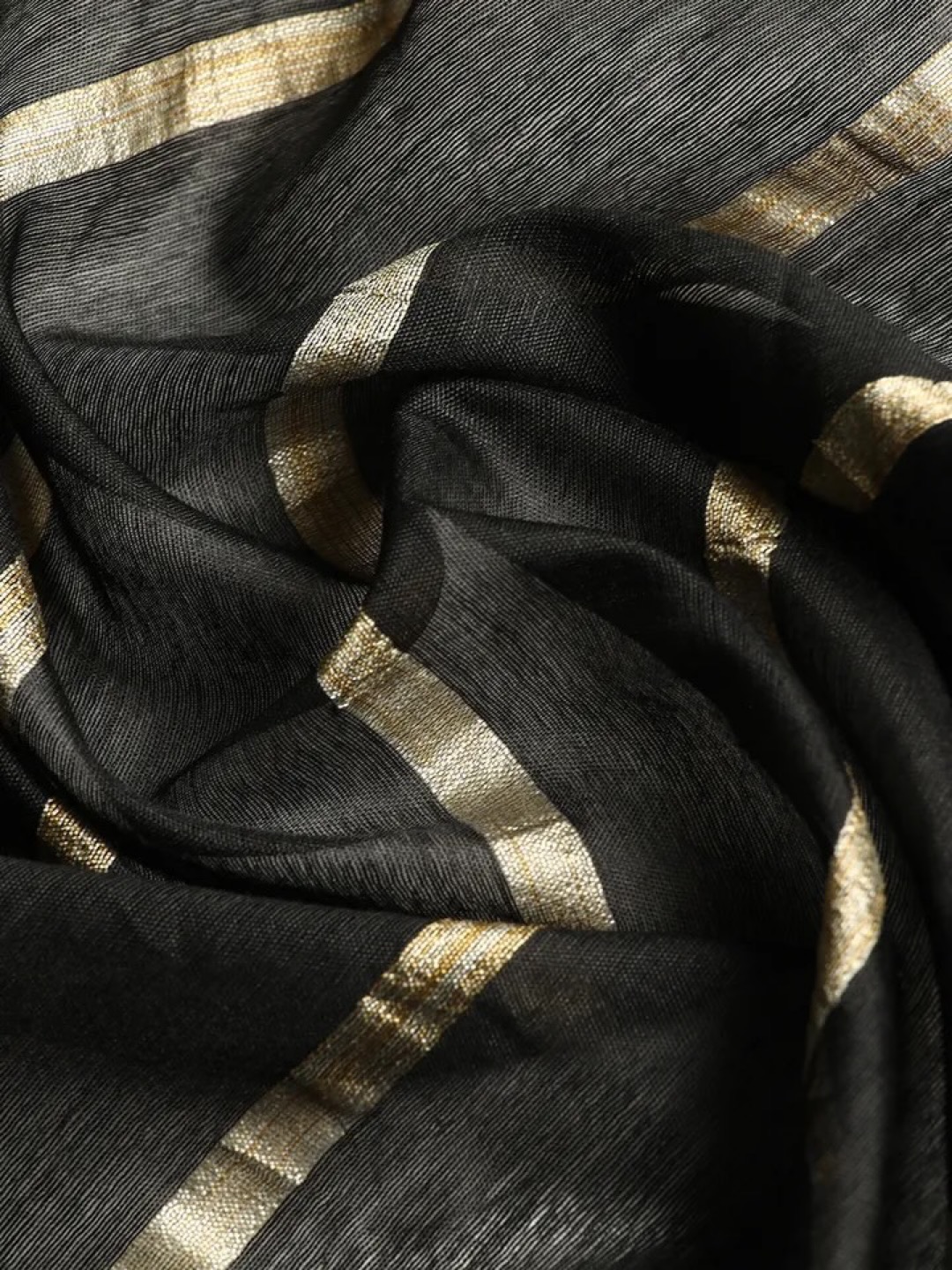 Black & Gold Striped Bhagalpuri Silk Saree - Image 5