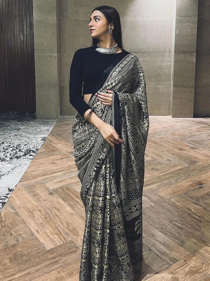 Soft Silk Saree with Ethnic Motifs and Tribal Prints - Image 2