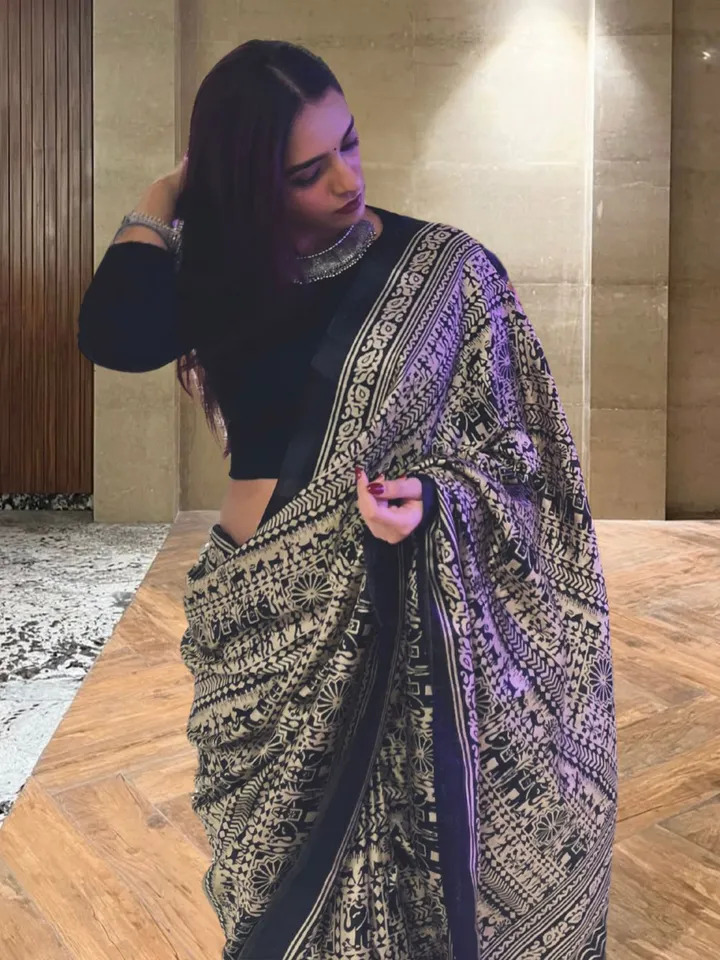 Soft Silk Saree with Ethnic Motifs and Tribal Prints - Image 5
