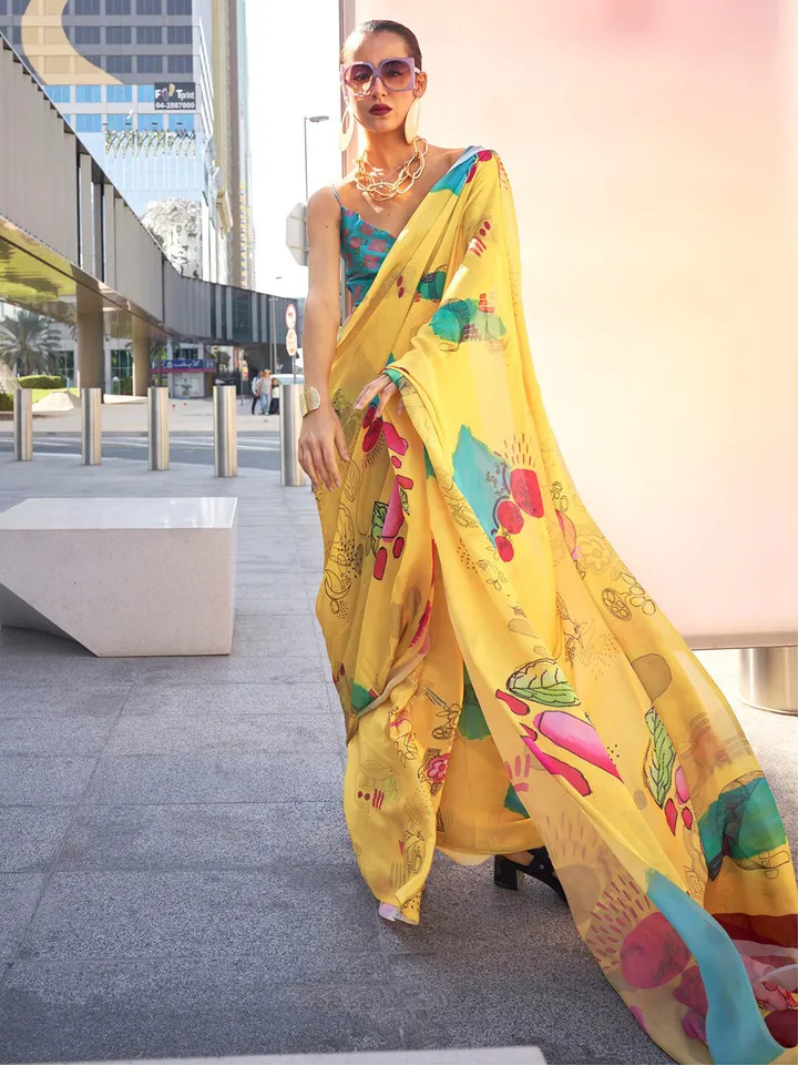 Abstract Printed Satin Saree - Image 2