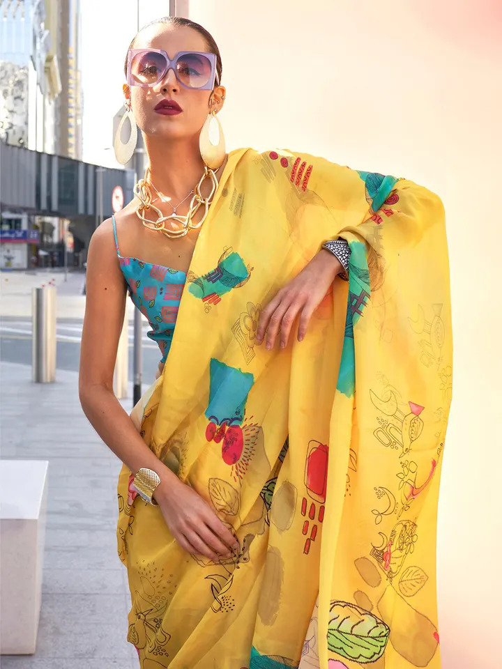 Abstract Printed Satin Saree