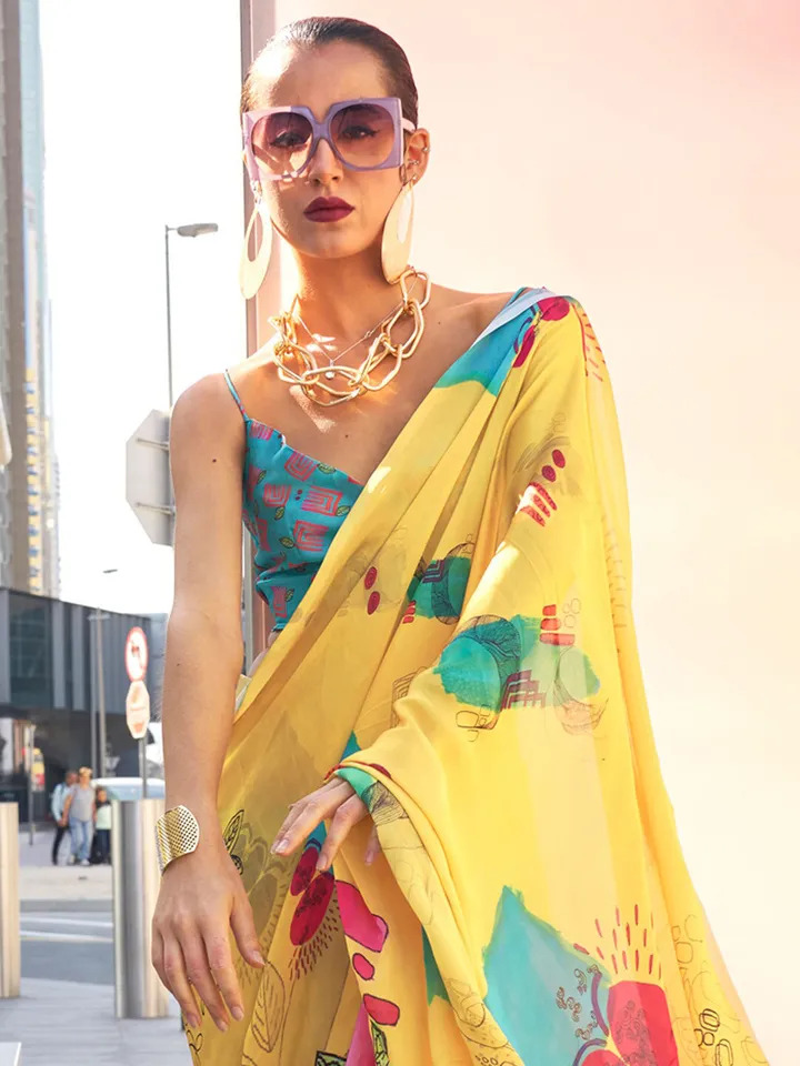 Abstract Printed Satin Saree - Image 3