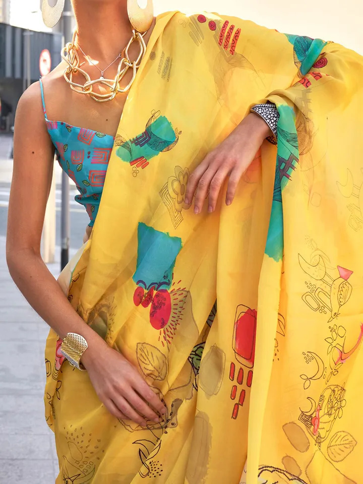 Abstract Printed Satin Saree - Image 4