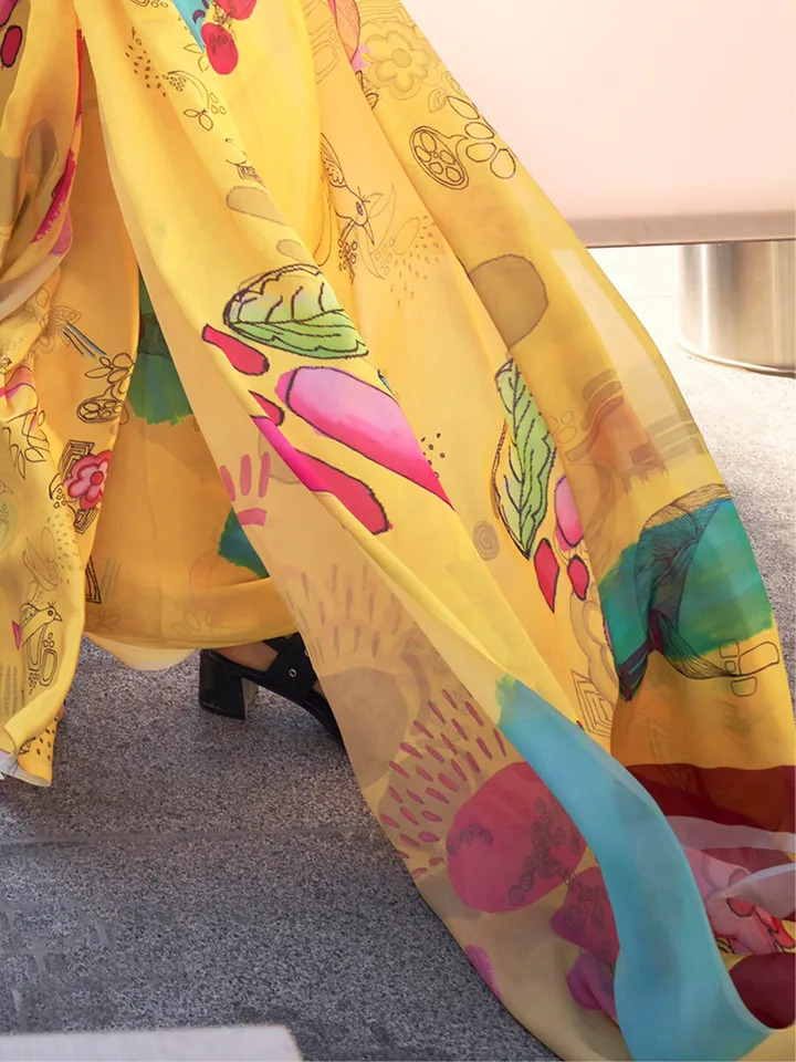 Abstract Printed Satin Saree - Image 5